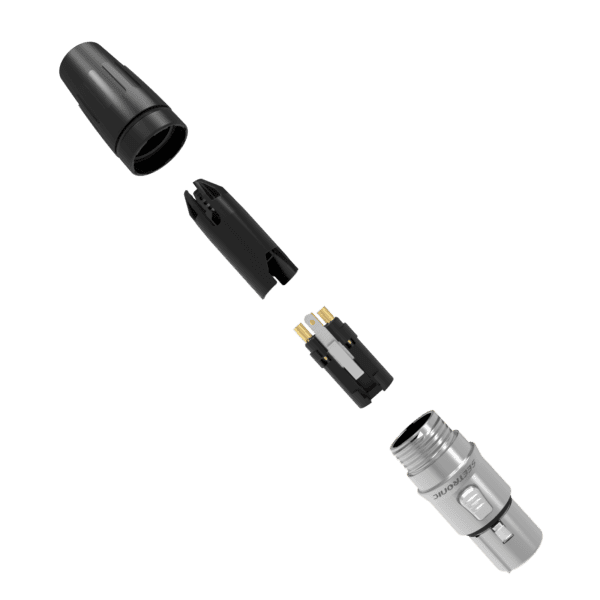 ADAPTADOR 3 PIN XLR ACERO INOXIDABLE CONTACTOS DORADOS OD 3.5-9MM