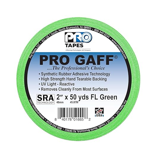 CINTA DE MARCAJE (GAFFER) PRO GAFF VERDE FLUORESCENTE, 2" X 55 YD, 11 MILS DE ESPESOR