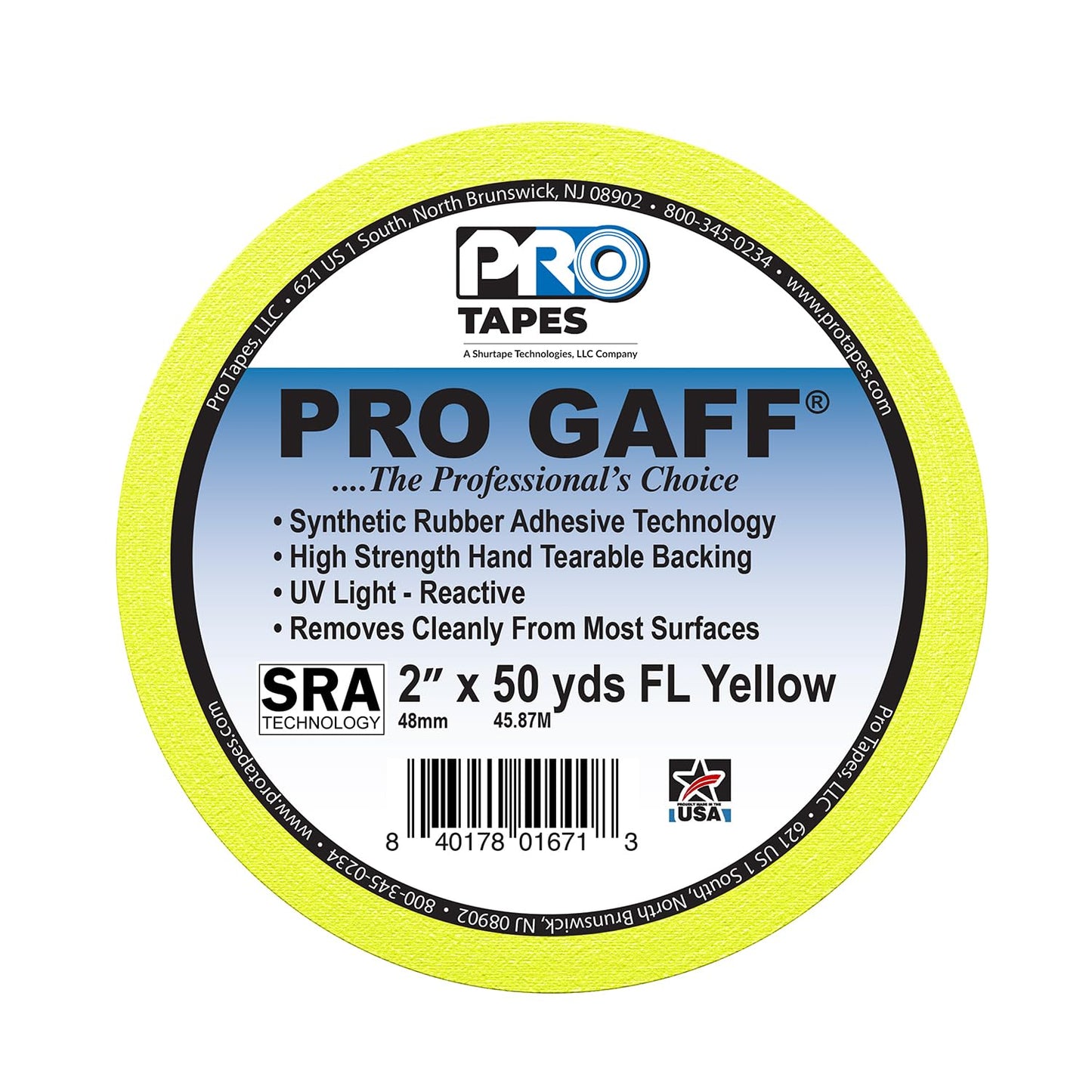 CINTA DE MARCAJE (GAFFER) PRO GAFF AMARILLO FLUORESCENTE, 2" X 55 YD, 11 MILS DE ESPESOR