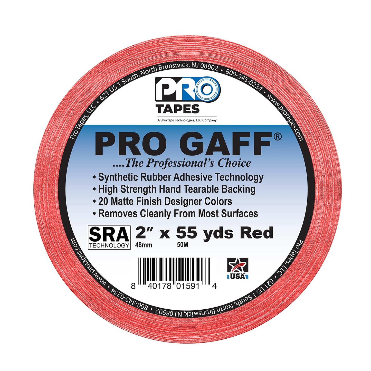CINTA DE MARCAJE (GAFFER) PRO GAFF ROJA, 2" X 55 YD, 11 MILS DE ESPESOR