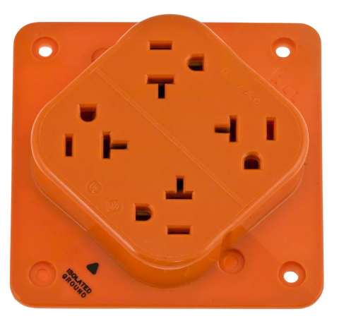 CONECTOR RECTO CHASIS, HEMBRA, 125V, 20A, 2P, 3H, 5-20R, 4 SALIDAS, NARANJA, MTO