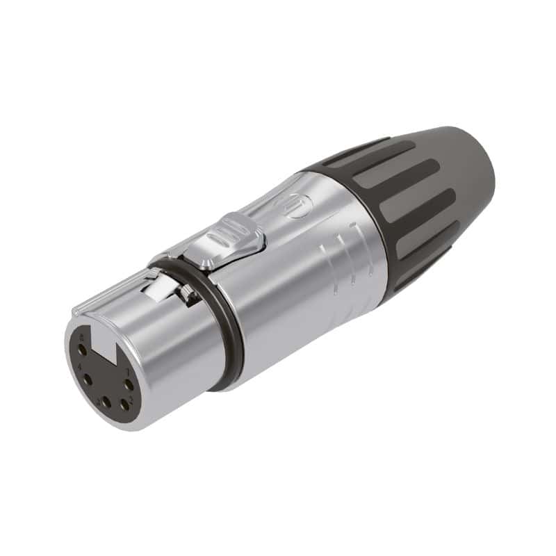 CONECTOR XLR HEMBRA DE 5 PINES – CROMADO, CONTACTOS DE PLATA