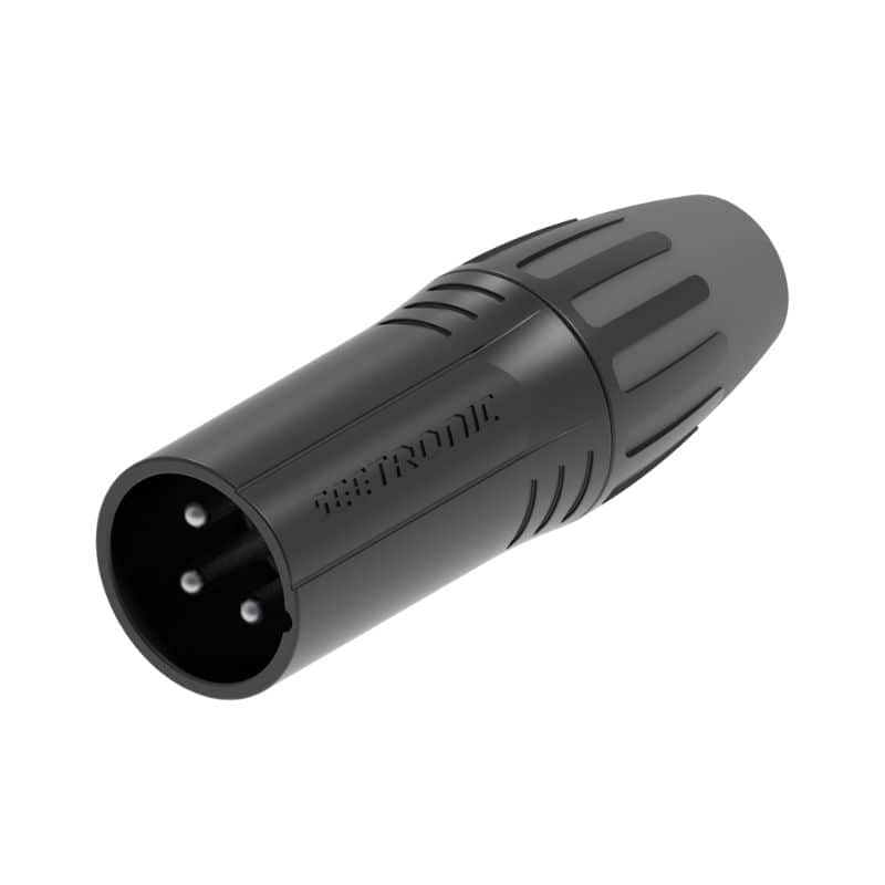 CONECTOR XLR MACHO DE 3 PINES – NEGRO, CONTACTOS DE PLATA