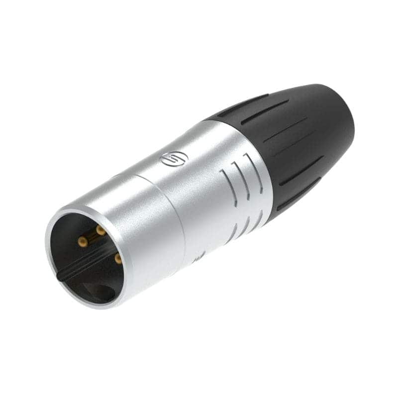 Conector XLR hembra de 3 pines, acabado en negro mate, grado IP65.