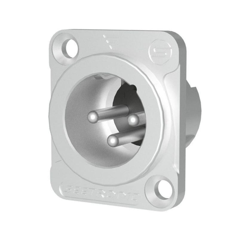 Socket XLR macho de 3 pines para chasis, acabado cromado, uso interior, carcasa tipo D