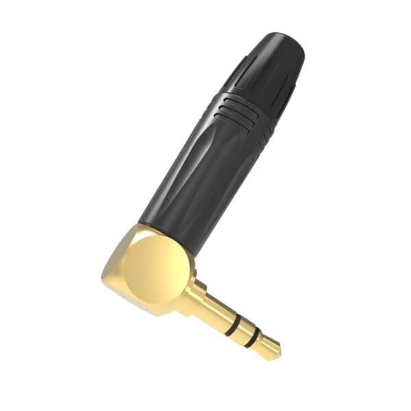 PLUG DE AUDIO 3.5MM ÁNGULO RECTO CARCASA NEGRA Y CONTACTOS DORADOS