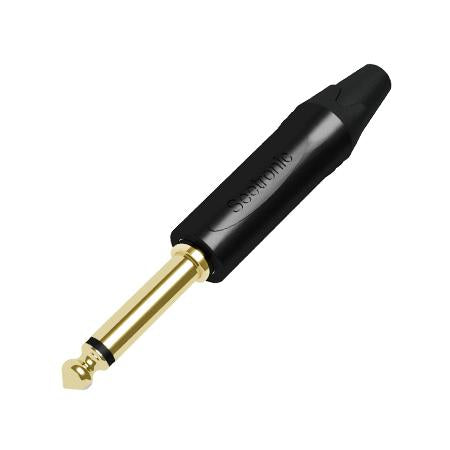 conector phone plug, 2 polos, 1/4 pulgada, negro-oro