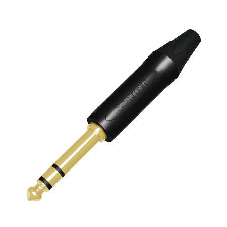 conector phone plug, 3 polos, 1/4 pulgada, negro-oro