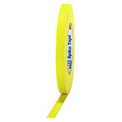 cinta gaffer, 1/2" x 41 mts de largo, amarillo fluorescente, spike tape