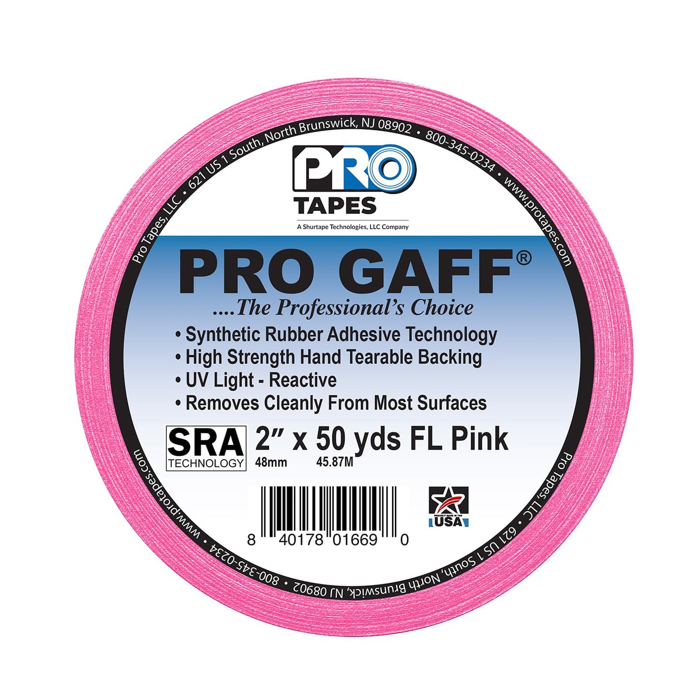 CINTA DE MARCAJE (GAFFER) PRO GAFF ROSA FLUORESCENTE, 2" X 55 YD, 11 MILS DE ESPESOR