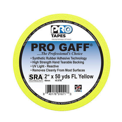 CINTA DE MARCAJE (GAFFER) PRO GAFF AMARILLO FLUORESCENTE, 2" X 55 YD, 11 MILS DE ESPESOR