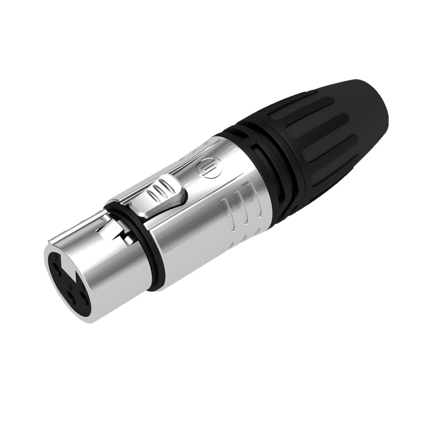 CONECTOR XLR HEMBRA DE 3 PINES – NEGRO, CONTACTOS DE PLATA