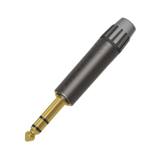 Conector delgado estereo de 1/4″ , Carcasa color negro ,punta dorada