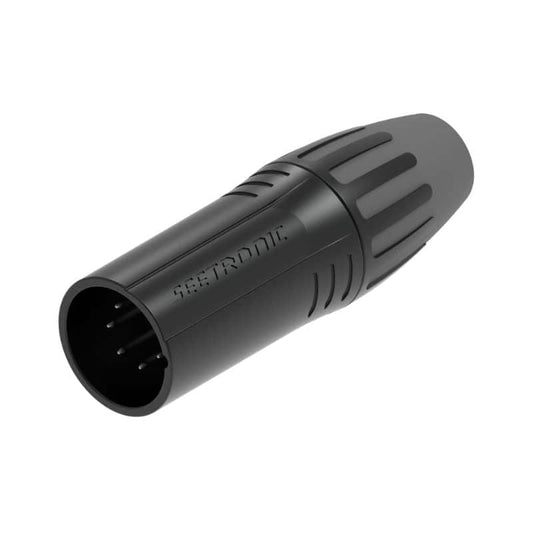 Conector XLR macho de 5 pines,carcasa de metal acabado en negro mate, uso interior