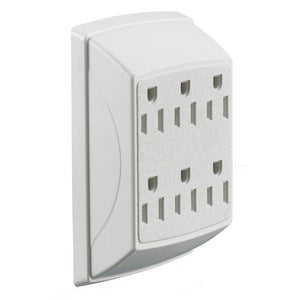 conector duplex 1 entrada, 6 salidas, 15a, 125v, blanco