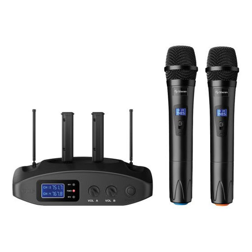 sistema de 2 microfonos inalambricos uhf con bateria recargable