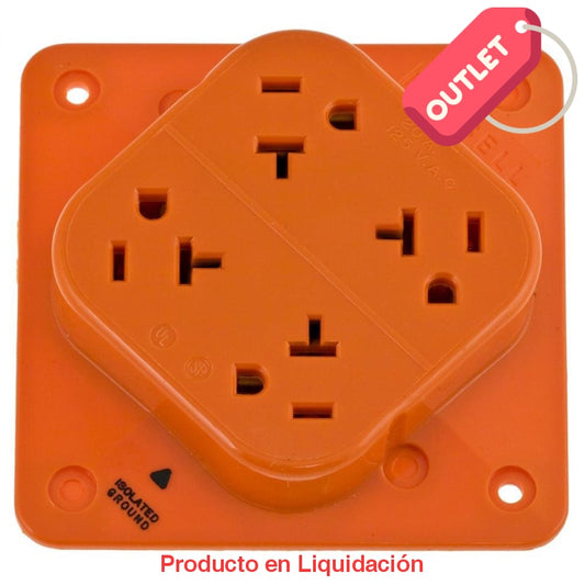 conector recto chasis, hembra, 125v, 20a, 2p, 3h, 5-20r, 4 salidas, naranja, mto